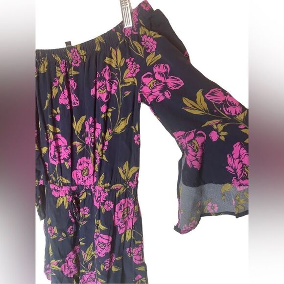 Express Off the Shoulder Floral Print Romper Flowy Ruffled Sleeves - Picture 2 of 7